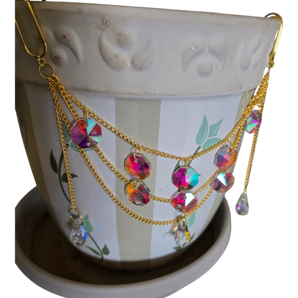 Boho Crystal Plant Pot Suncatcher • Handmade Sunlight Decor. 228 - Picture 2 of 4
